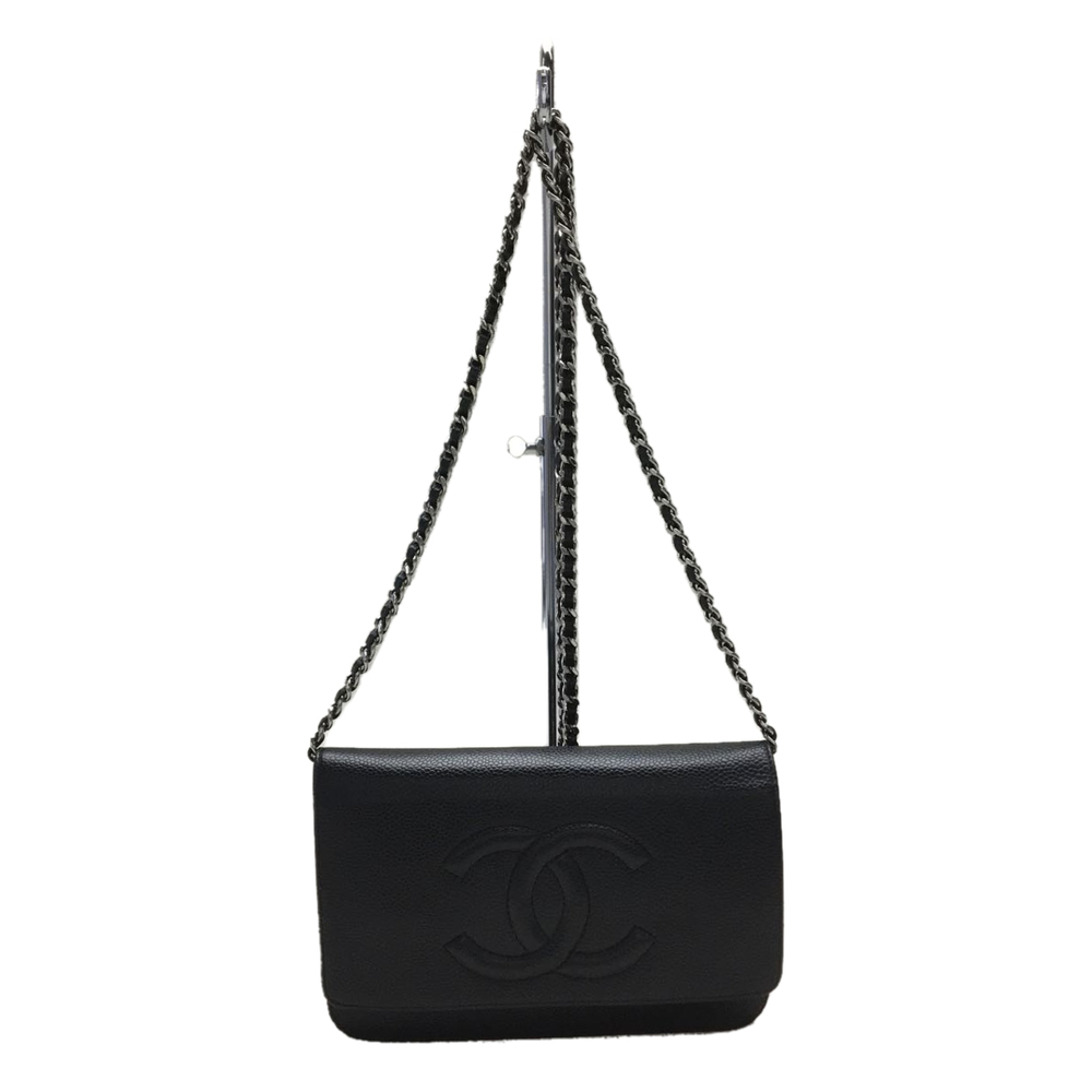 Chanel Caviar Skin Plain Women's Chain Wallet